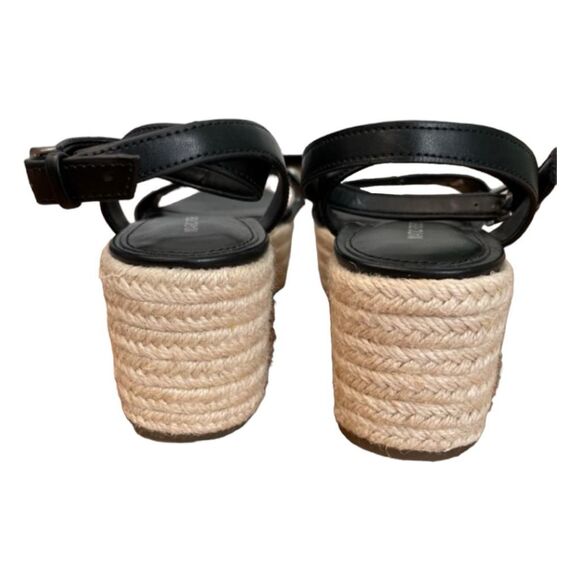 Marc Fisher Joyce Platform Espadrille Sandals Black Vegan Leather Silver Stud An - Picture 7 of 10